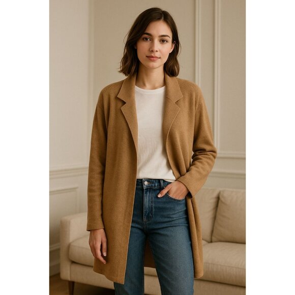 J. Crew Sweaters - J Crew Vanessa Sweater-Jacket Camel Womens M Cotton Longline Classic Neutral